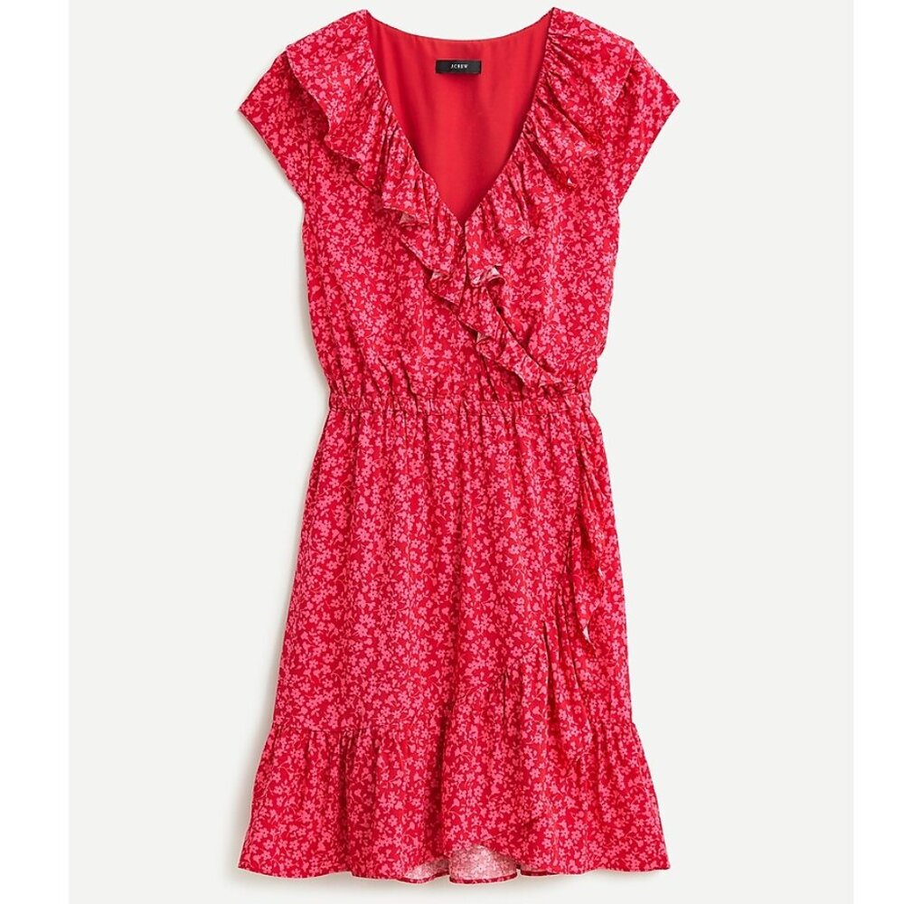 J.Crew  V-Neck Ruffle Dress Tossed Bouquet Floral Above Knee Size 00